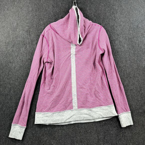 Lululemon In A Cinch Pullover Women's 8? Gray Pink Striped Reversible Cowl Neck - Picture 7 of 7